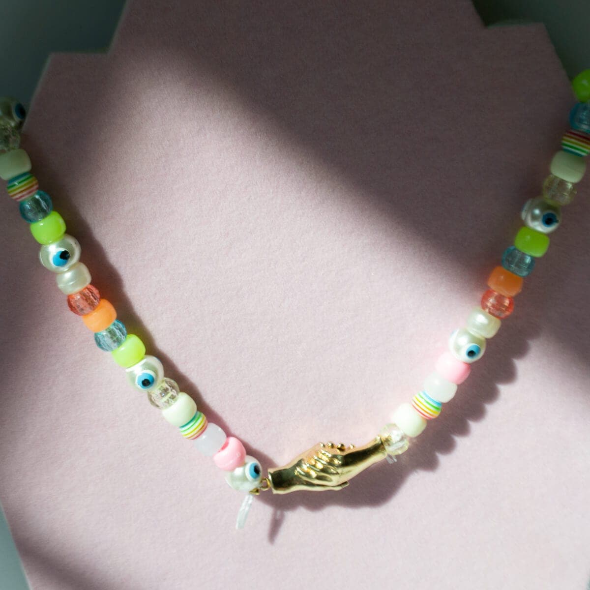 Bright Eyes Beaded Clasped Hands Choker Necklace & Bracelet - Necklaces-Sunday Forever