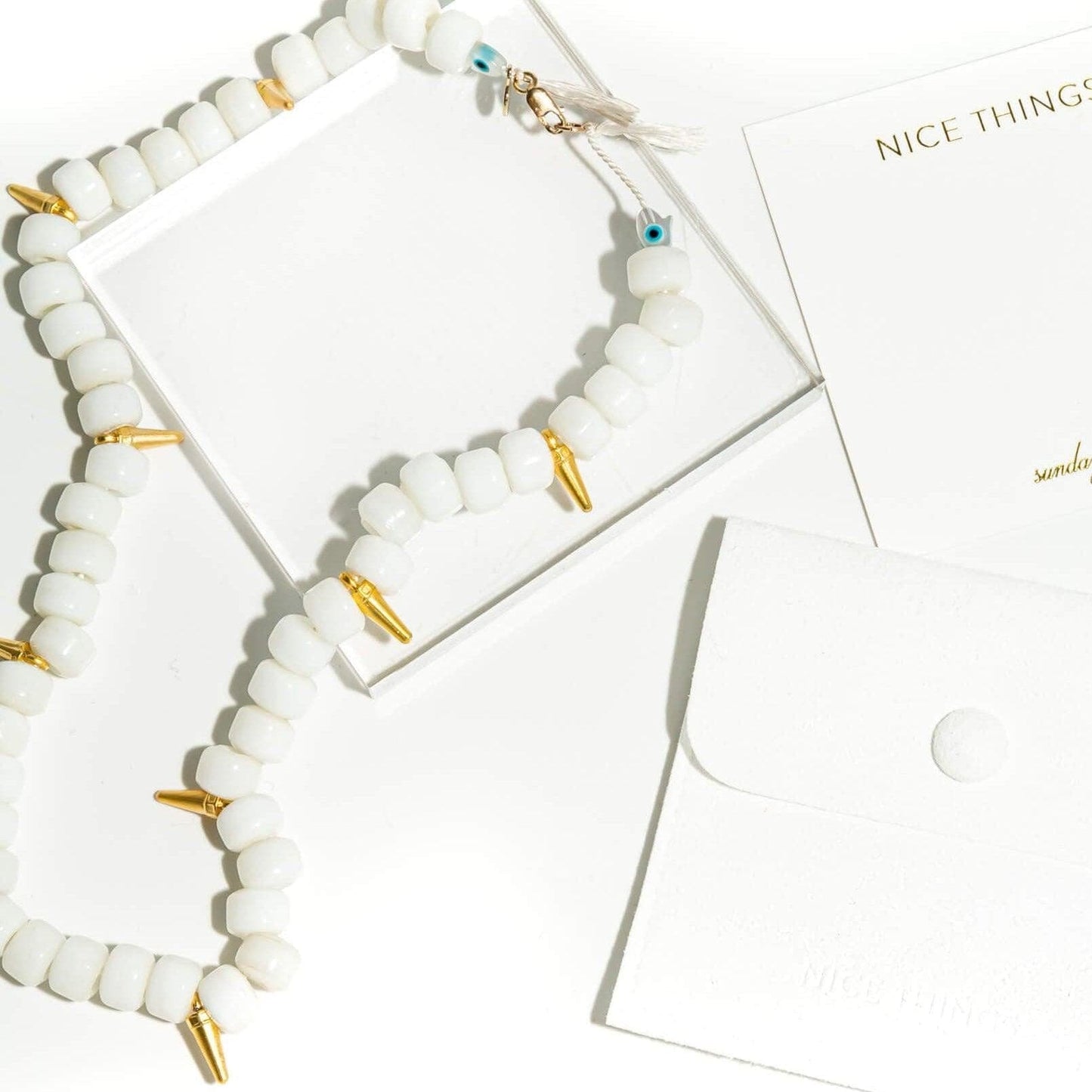 New! Do Not Touch White Glass Beaded Choker - Necklaces-Sunday Forever