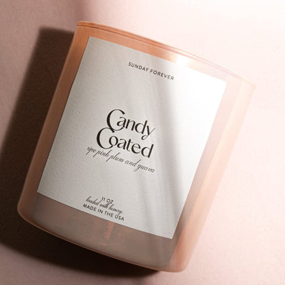 New! Candy Coated Luxury Candle with Ripe Pink Plum and Guava - Candle-Sunday Forever