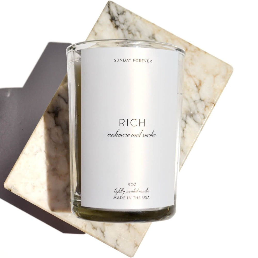 
                  
                    Rich Luxury Candle with Cashmere and Smoke - Sunday Forever
                  
                