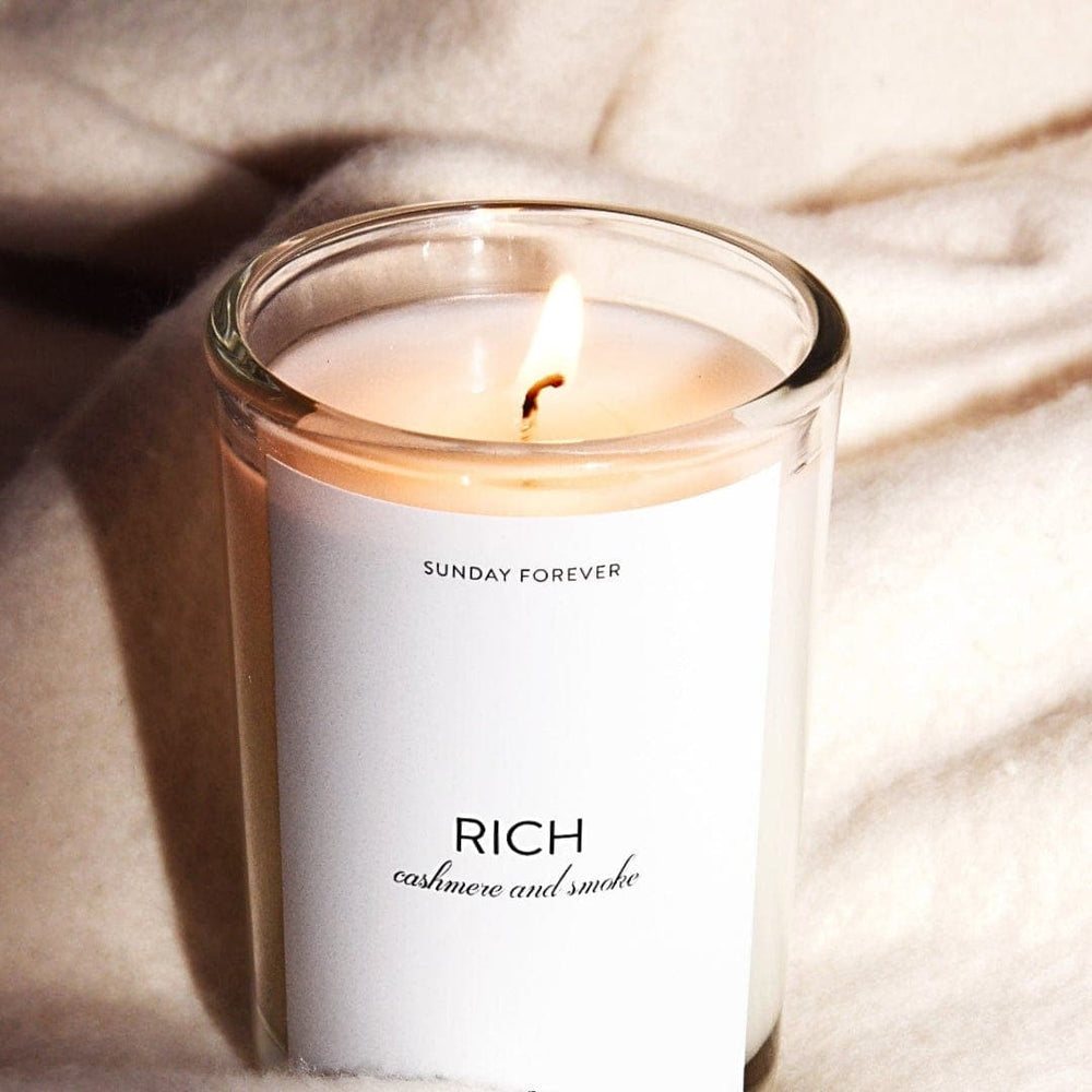 
                  
                    Rich Luxury Candle with Cashmere and Smoke - Sunday Forever
                  
                