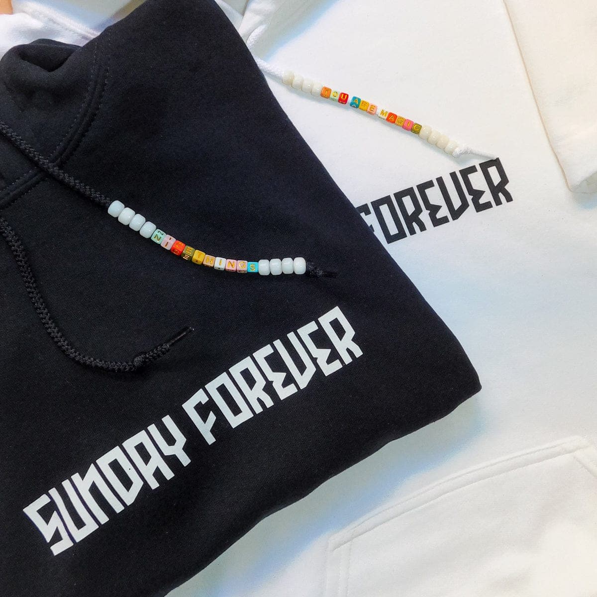 Talk To Me Beaded Letter Hoodies - Shirts & Tops-Sunday Forever
