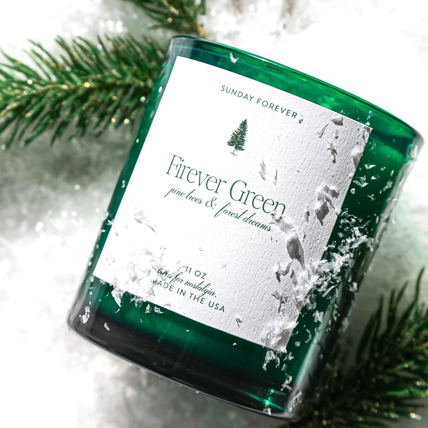 Firever Green Luxury Candle with Notes of Pine & Woods - Sunday Forever