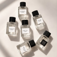 Six pocket size perfume minis in Coconuts, Smokeshow, Dear Fig, Tanlines, Pretty Boy and Eau de Babe by Sunday Forever