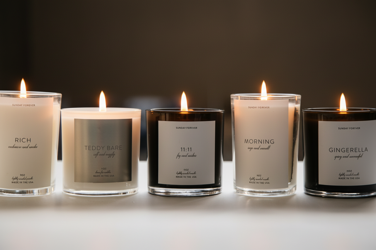 Sunday Forever candles, lit