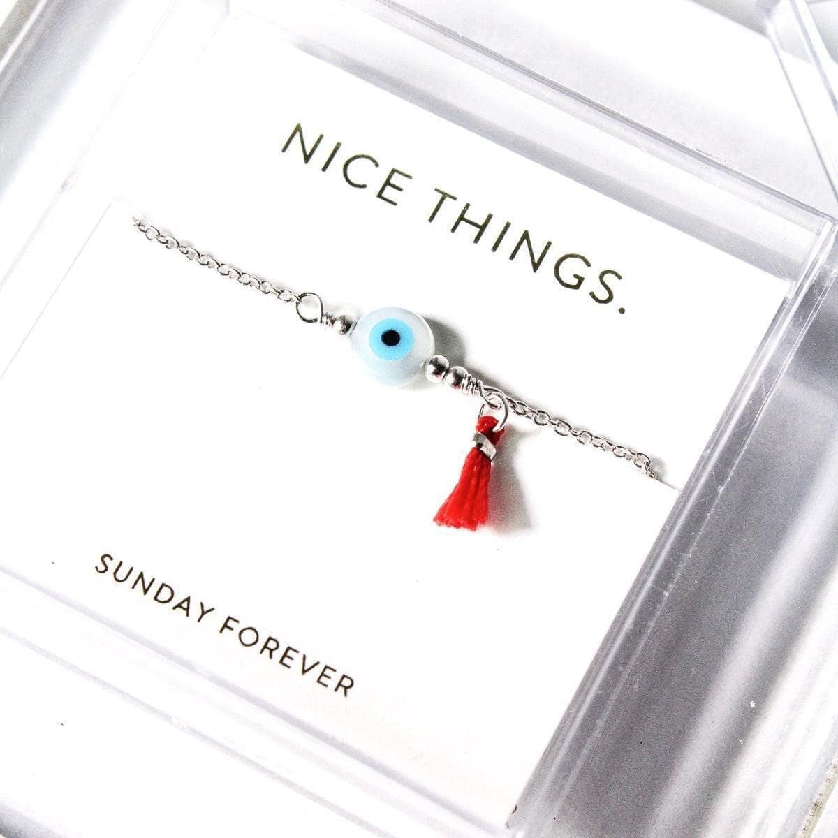 Evil Eye Tassel Bracelet in Gold or Silver - JEWELRY-Sunday Forever