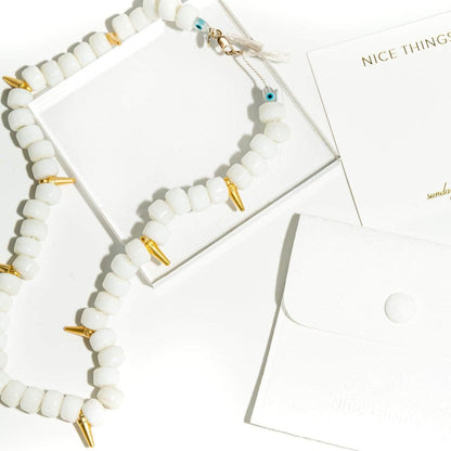 New! Do Not Touch White Glass Beaded Choker - Necklaces-Sunday Forever