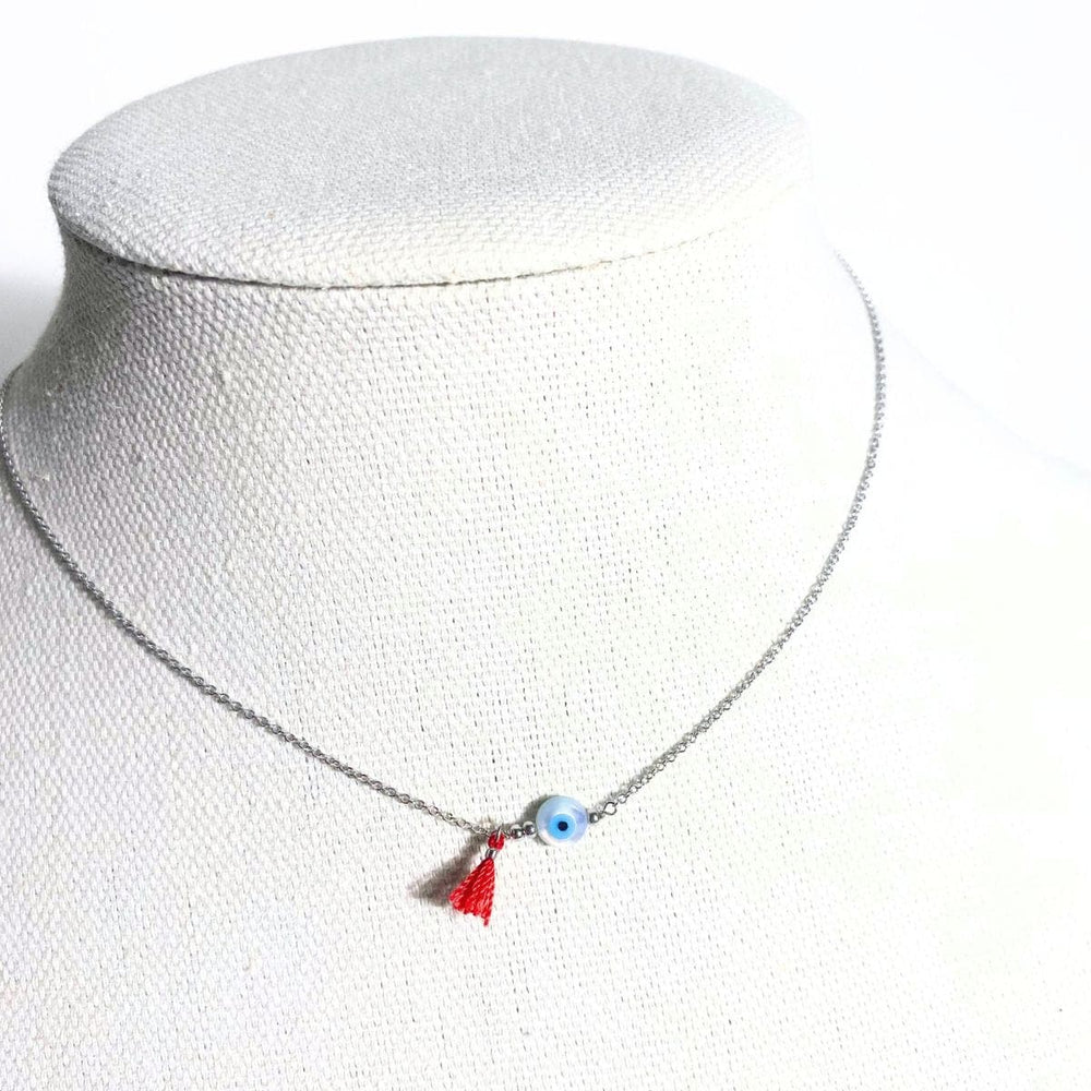 Silver Evil Eye Tassel Necklace - Sunday Forever