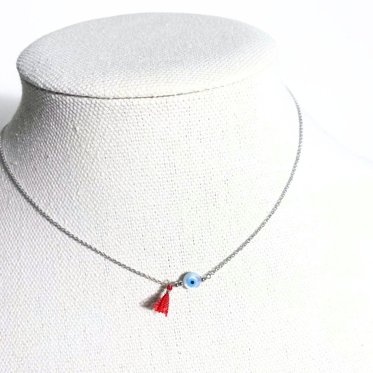 Silver Evil Eye Tassel Necklace - Sunday Forever